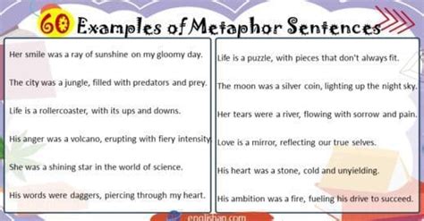 20 examples of metaphor for students with sentences