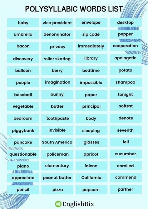 20 examples of polysyllabic words pdf