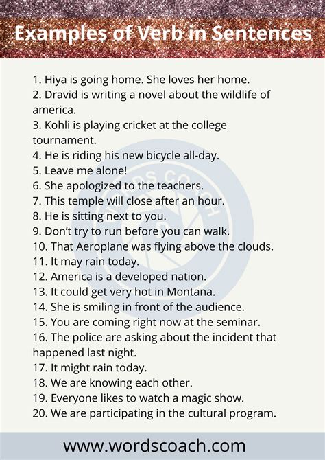 20 examples of verb sentences with answers