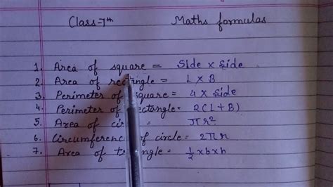 20 formulas of maths of class 7