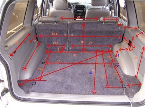Cargo area of a 2005 Ford Explorer Sport with seats folded
