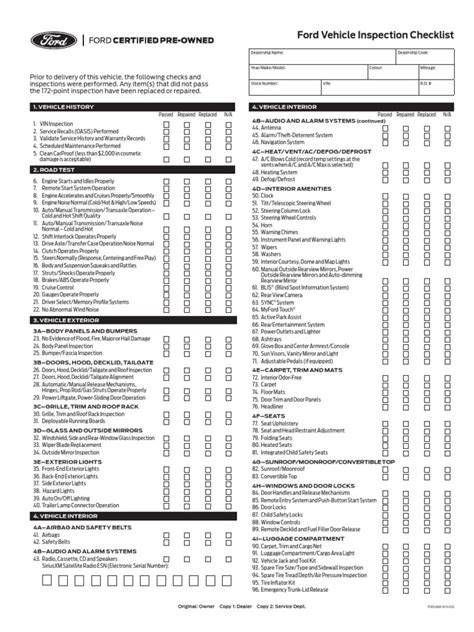 A checklist with car inspection points, relevant to inspecting a 2011 Ford Escape for sale