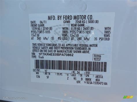2011 ford ranger paint code