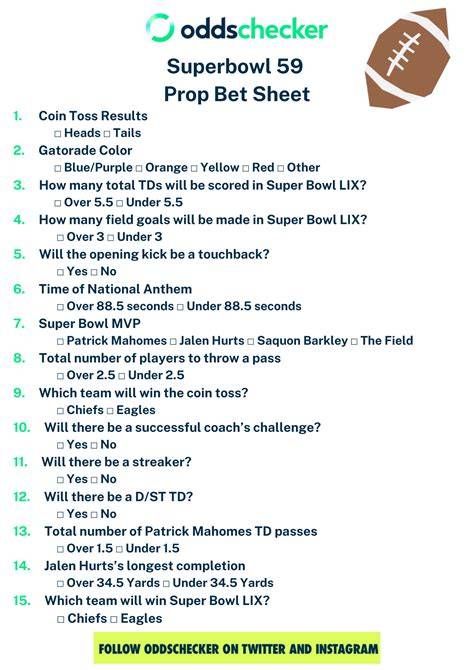2015 Super Bowl Prop Bets Printable List