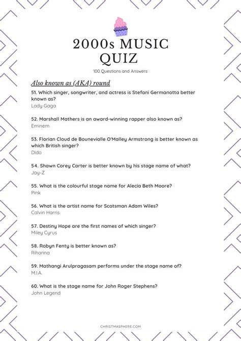 2017-2018 Pop Music Trivia Questions For Kids Printable