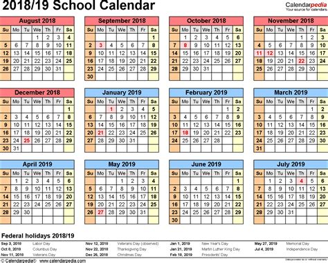 2018 2019 School Calendar Printable Open Offic