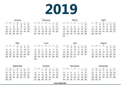 2019 Free Printable Monthly Calendars 2 Page