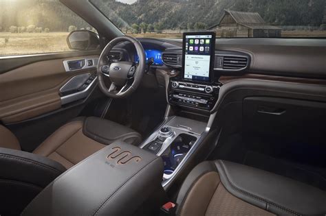 Interior view of a 2022 Ford Explorer ST for sale, highlighting the sporty seats and modern dashboard
