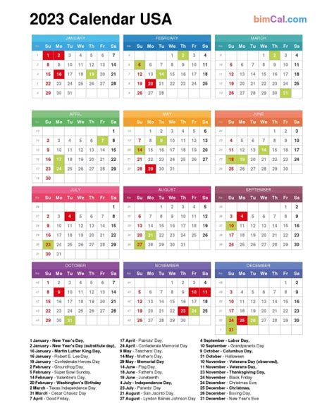 2023 Calendar with Federal and Religious Holidays