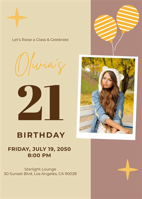 21st Birthday Invite Template Free