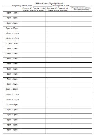 24 Hour Prayer Sign Up Sheet Template