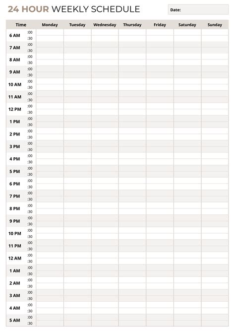 24 Hour Schedule Template
