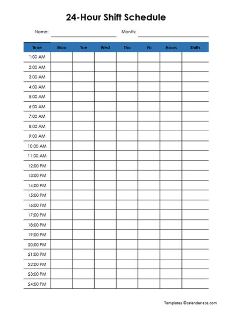 24 Hourly Schedule Template