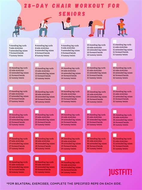 28 Day Chair Workout Challenge Free Printable