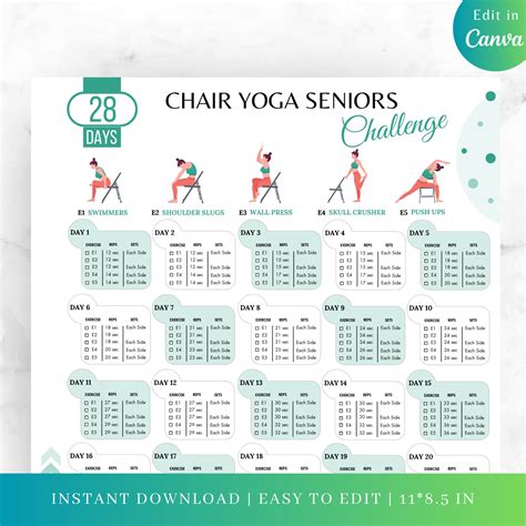 28 Day Chair Yoga Challenge Chart