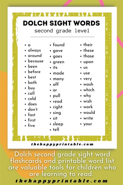 2nd Grade Dolch Sight Word List Printable