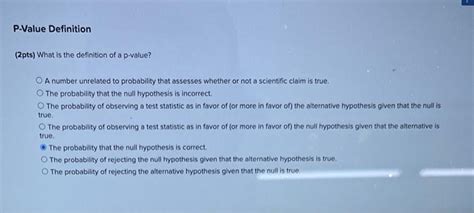 2pts what is the definition of a p value