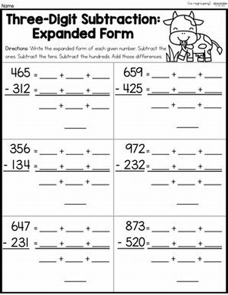 3 Digit Subtraction Using Expanded Form Worksheets