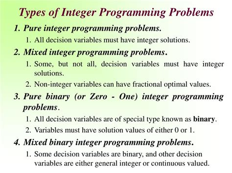 3 types of integer programming