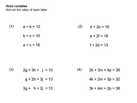 3 variable simultaneous equations questions