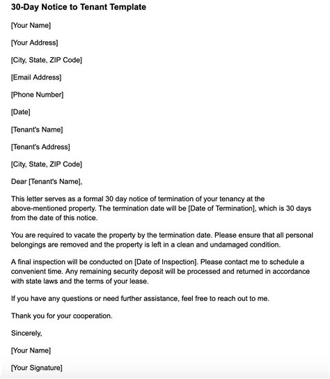 30 Days Notice Template