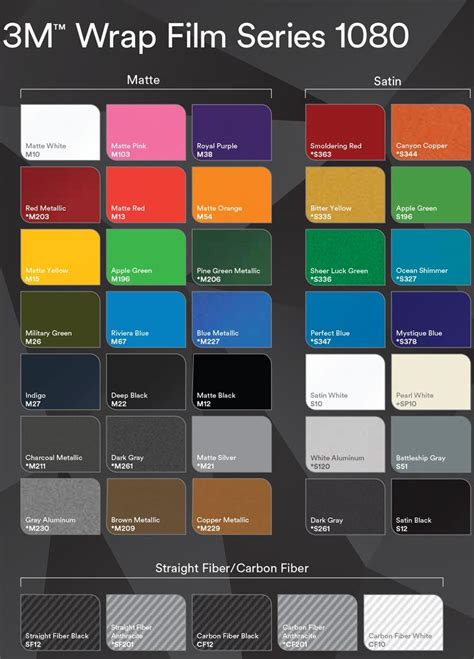 3m Vinyl Wrap Colors Chart