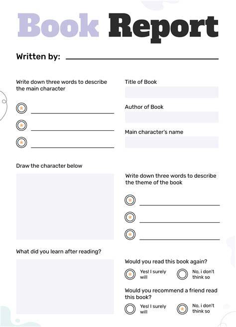 4th Grade Book Report Template Free Printable
