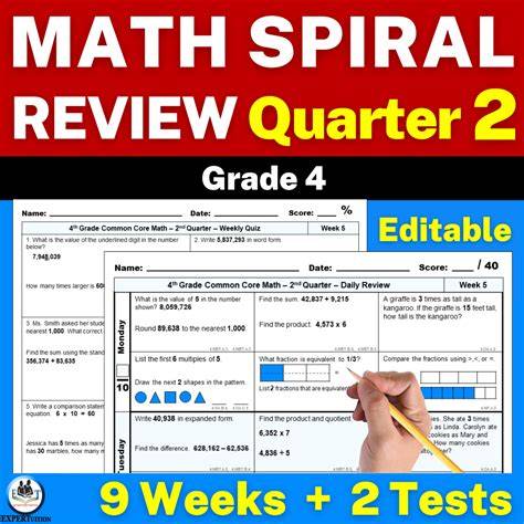 4th Grade Free Printable Common Core Spiral Review