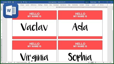 4x3 Name Tag Template Word