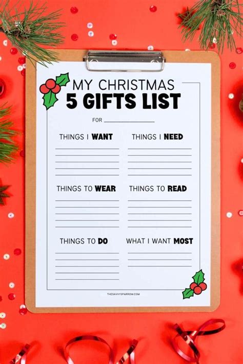 5 Things For Christmas Printable Something To