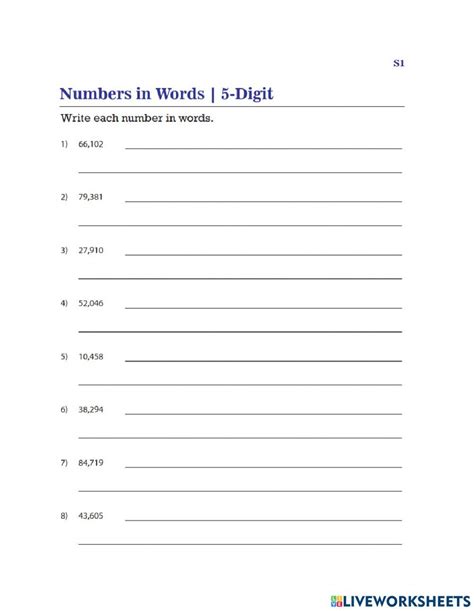 5 digit numbers in words worksheet with answers