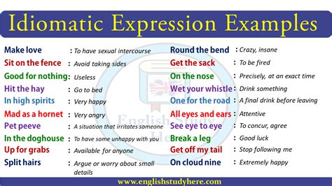 5 example of idiomatic expression