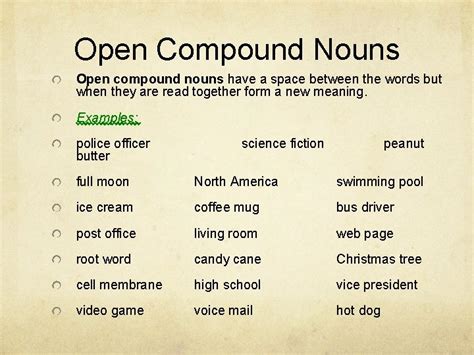 5 example of open compound words
