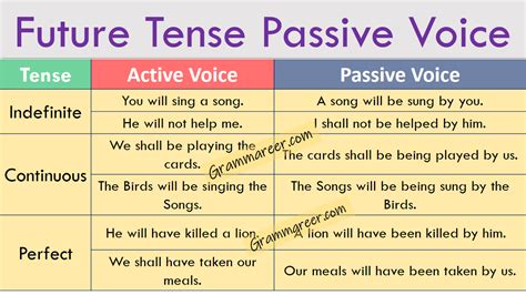 5 examples of active and passive voice in simple future tense