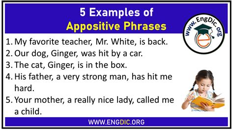 5 examples of appositive phrase