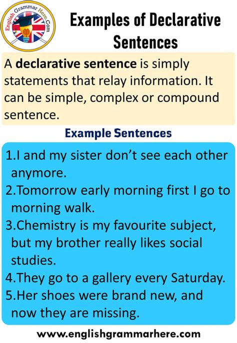 5 examples of declarative sentence in english