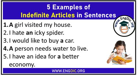 5 examples of indefinite articles