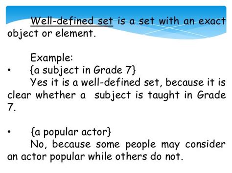5 examples of not well defined sets in math grade 7