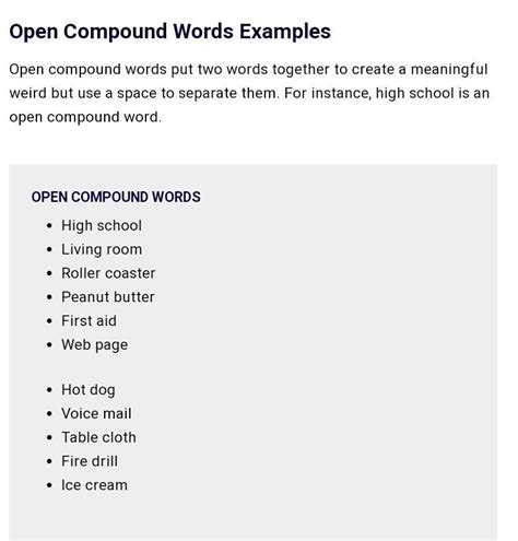 5 examples of open compound words with answers