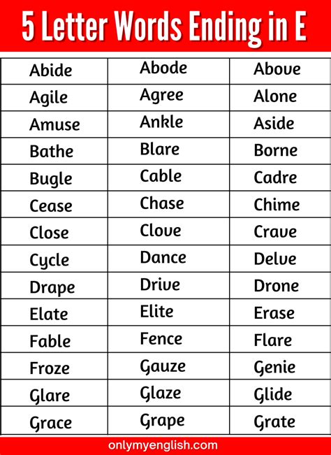 5 letter d words ending in e