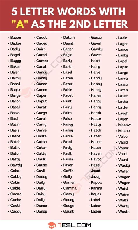 5 letter words with second