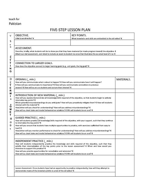 5 step lesson plan template pdf