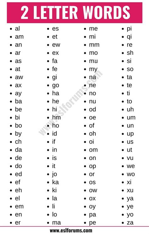 50 examples of two letter words