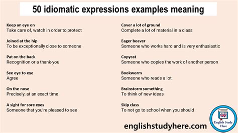 50 idiomatic expressions examples meaning in english with sentences