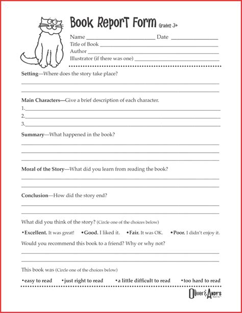 5th Grade Book Report Template