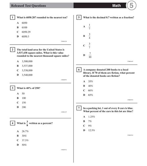 5th grade math questions with answers pdf