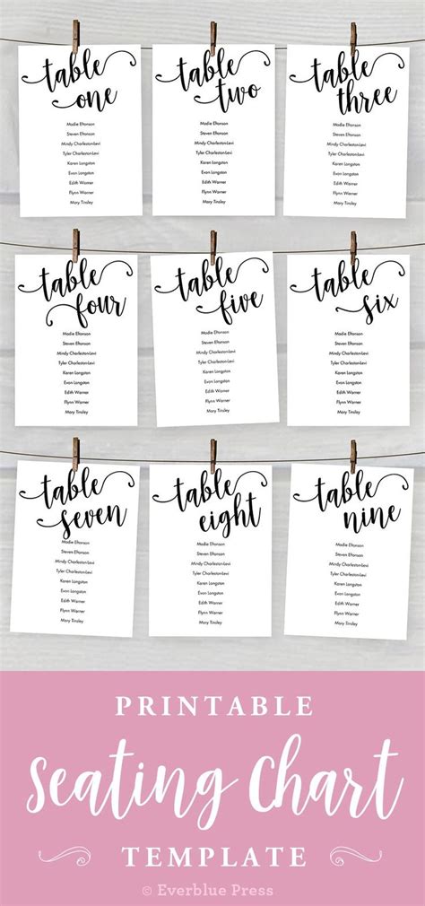 5x7 Seating Chart Cards