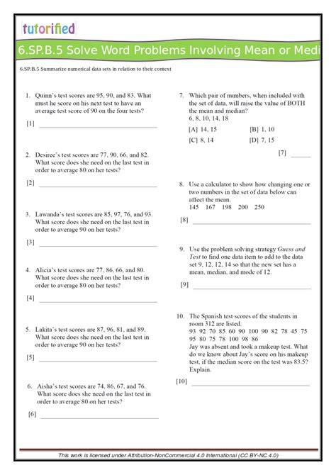 6th Grade Common Core Math Worksheets Printable Word Problems