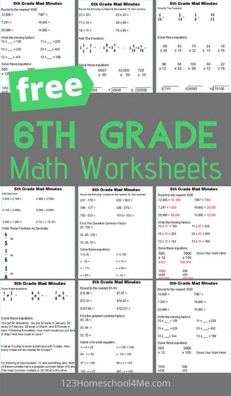 6th Grade Printable Worksheets