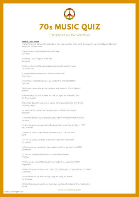 70s Music Trivia Questions And Answers Printable